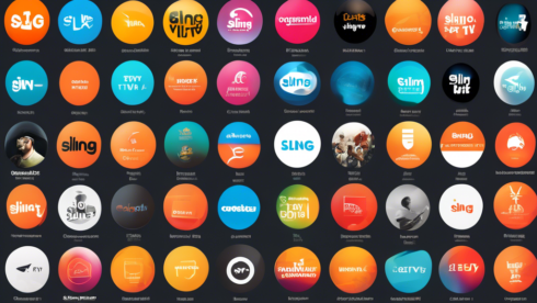 Create an infographic-style image featuring an organized and colorful chart of Sling TV channels, categorized into different genres such as sports, news, entertainment, movies, and kids. Each channel icon should be easily recognizable with clear labels. Include a modern, sleek design with a Sling TV logo in the corner to indicate the brand. Set the background in a soft gradient to make the chart visually appealing and easy to read.